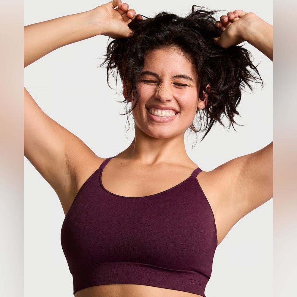 NWT Victoria’s Secret PINK Burgundy Wine Seamless Scoop Sports Bra Size S